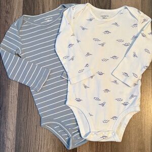 🍂3 for $15🍂 Carter's Gray Striped and Cream Dinosaur Bodysuits